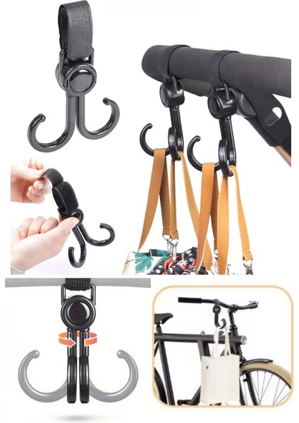 Ayarlanabilir ve Çıkarılabilir Taşıma Kancası - Bebek Arabası, Bisiklet ve Alışveriş Için, 2'li Set