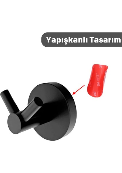 Metal Çatal Siyah Yapışkanlı Askılık Kapı Arkası Bornoz Askılığı Mutfak Askı Banyo Askılık