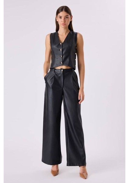 Wide Leg Kadın Deri Pantolon 342112009