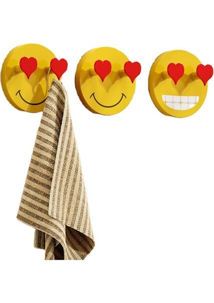 Kendinden Yapışkanlı Kalp Emojili Askı Pratik Elbise Mutfak Askısı Sevimli 2 Kancalı Kalpli Emoji