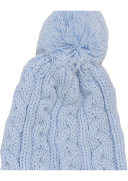 Unisex Mavi Triko Tek Kulaklı Ipli Bere 0-1 Yaş