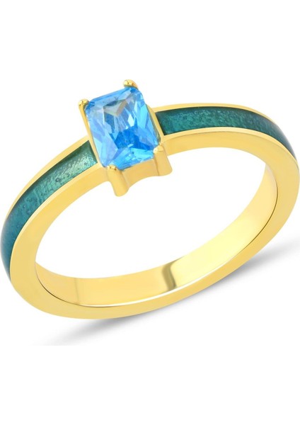 Aquamarine Zirconia Taşlı Baget Kesim Yeşil Mineli Yüzük