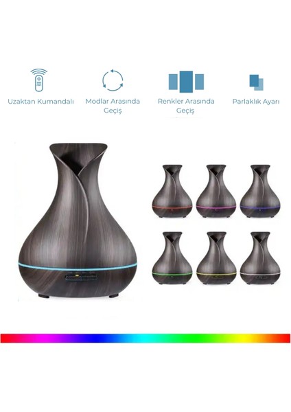 Uzaktan Kumandalı 550 ml Aroma Difüzörü Ultrasonik Hava Nemlendirici 7 Renk LED modelleri