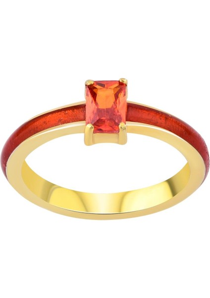 Garnet Zirconia Taşlı Baget Kesim Taşlı Mineli Yüzük