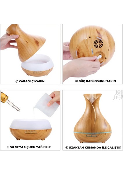 Uzaktan Kumandalı 550 ml Aroma Difüzörü Ultrasonik Hava Nemlendirici 7 Renk LED fırsatları