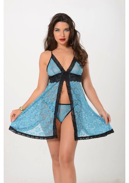 Turkuaz Dantel Gecelik - 664