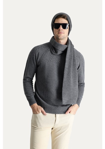 Bato Yaka Slim Fit Dar Kesim Dikişsiz Desenli Triko Kazak