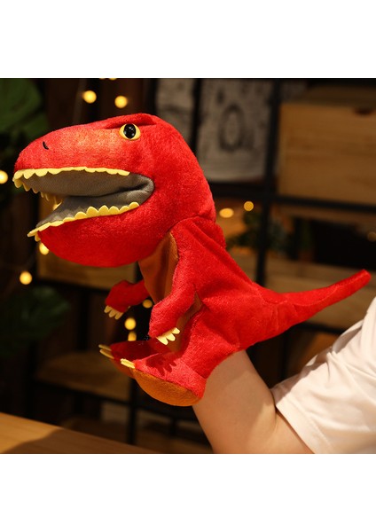 Kırmızı Triceratops El Kuklası Hayvan Rol Yapma Peluş Oyuncak Çocuklar Için 30CM (Yurt Dışından)