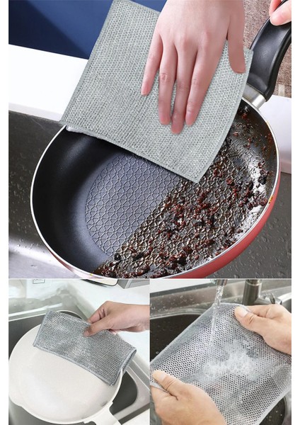 Telli Bulaşık Bezi Ovma Teli Pratik Çizmez Bulaşık Süngeri Çok Amaçlı Temizlik Süngeri