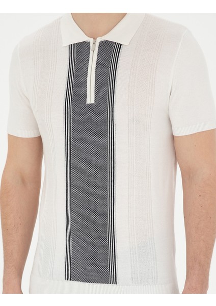 Erkek Beyaz Slim Fit Fermuarlı Polo Yaka Triko Tişört 50288150-VR013