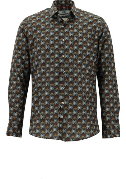 Uzun Kol Baskılı Slim Fit Dar Kesim Pamuk Gömlek