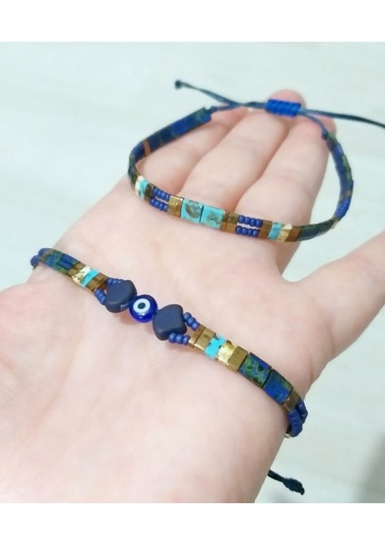 Matubo Miyuki Tila Miyuki Round ve Nazar Boncuklu Ikili Bileklik
