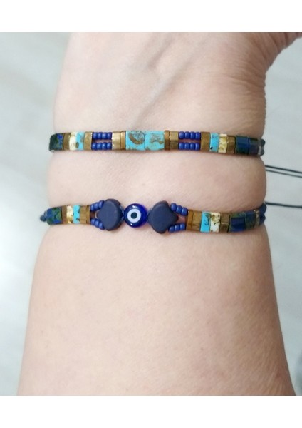 Matubo Miyuki Tila Miyuki Round ve Nazar Boncuklu Ikili Bileklik modelleri