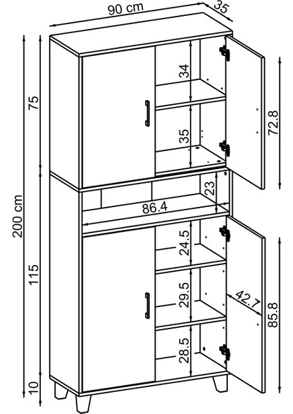 Como 6 Gözlü 4 Kapaklı Çok Amaçlı Dolap Ayakkabılık Kiler Dolabı 90 cm fiyatları