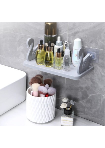 Kuğu Motifli Banyo Mutfak Ofis Baharat Rafı Kendinden Yapışkanlı Kuğu Rafı Beyaz modelleri