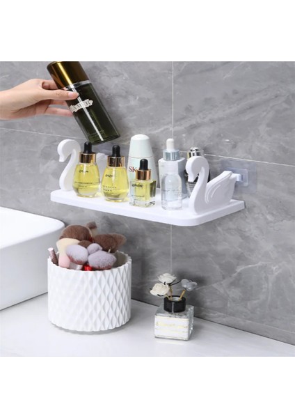 Kuğu Motifli Banyo Mutfak Ofis Baharat Rafı Kendinden Yapışkanlı Kuğu Rafı Beyaz indirimleri