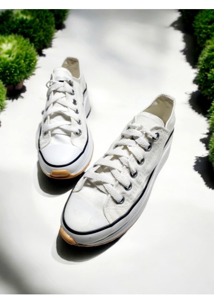 Günlük Kalın Düz Kaydırmaz Taban Bağcıklı Sneaker Spor Ayakkabı