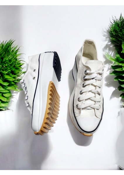 Günlük Kalın Düz Kaydırmaz Taban Bağcıklı Sneaker Spor Ayakkabı