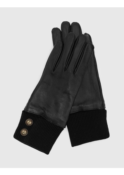 Michiri Deri Siyah Kadın Eldiven