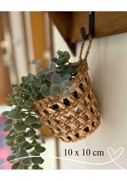 Dekoratif Çok Amaçlı Doğal El Yapımı Hasır Saksı Sepet / 10 x 10 cm