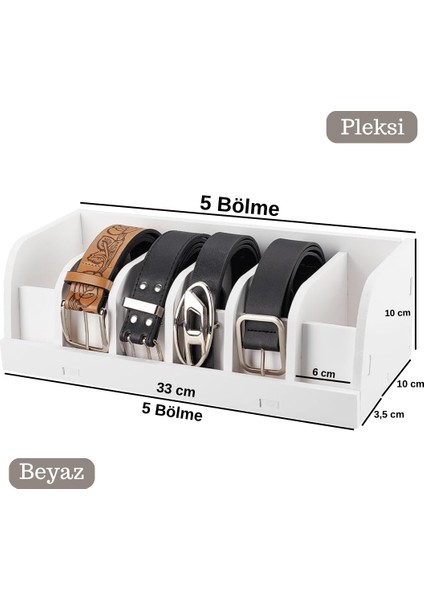 10 Bölmeli Beyaz Kemer Çorap Takı Makyaj Organizeri Dolap İçi Kemer Düzenleyici Organizer