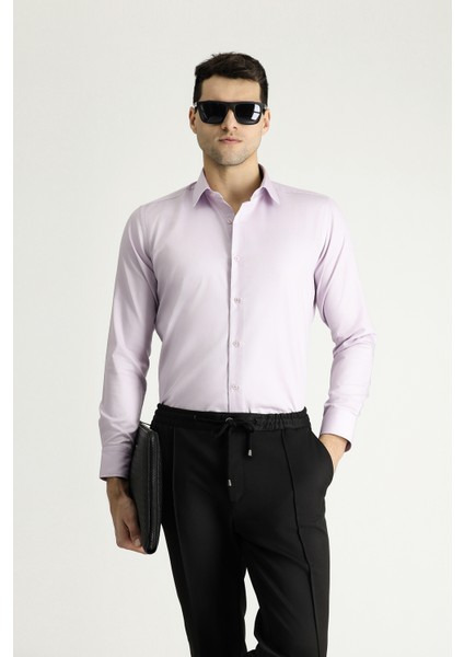 Uzun Kol Slim Fit Dar Kesim Pamuklu Non Iron Saten Klasik Gömlek