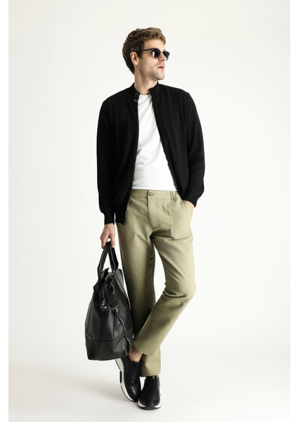 Slim Fit Dar Kesim Beli Lastikli Keten Kanvas / Chino Pantolon
