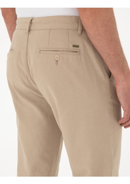 Erkek Bej Carrot Fit Keten Karışımlı Kanvas Pantolon 50291517-VR011