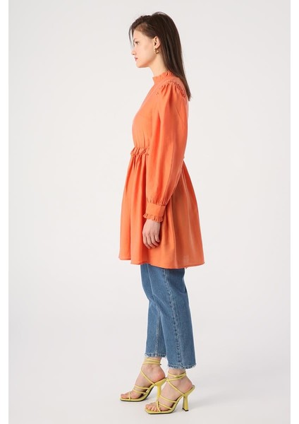 Oranj-Fırfır Detaylı Beli Büzgülü Tunik modelleri