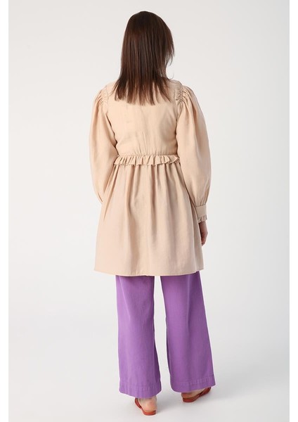 Bej-Fırfır Detaylı Beli Büzgülü Tunik fırsatları