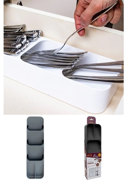 Antrasit 5 Bölmeli Çekmece Kaşıklık Mutfak Düzenleyici, Dayanıklı Çatal Kaşık Bıçak Organizatörü