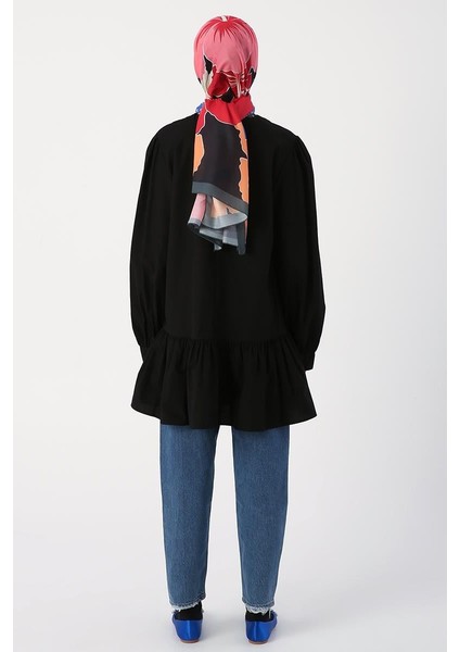 Siyah-Nervürlü Yakasız Pamuklu Tunik fırsatları