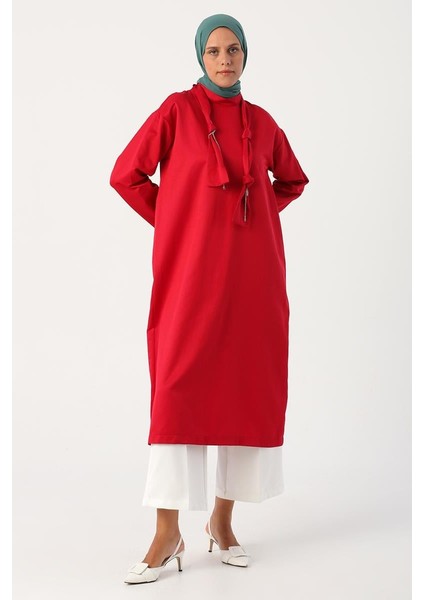 Kırmızı-Yakası Düğümlü Zincirli Uzun Tunik fiyatları