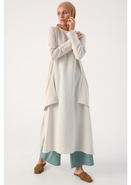 Taş-Yanları Cepli Salaş Keten Tunik