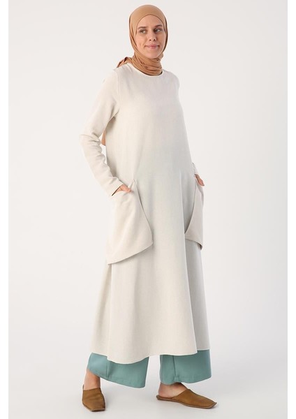 Taş-Yanları Cepli Salaş Keten Tunik