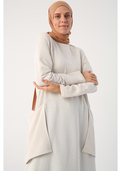 Taş-Yanları Cepli Salaş Keten Tunik