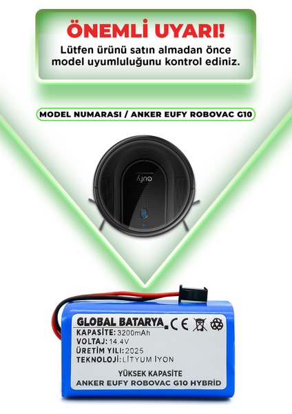 Anker Eufy Robovac G10 Akıllı Robot Süpürge Bataryası 14.4v 3200mAh Li-ion Pil (Yüksek Kapasite)