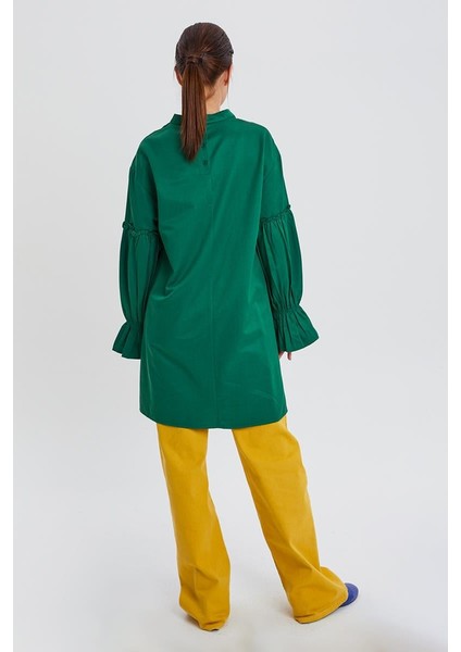 Yeşil-Kolu Lastikli Fırfır Detaylı Tunik fırsatları