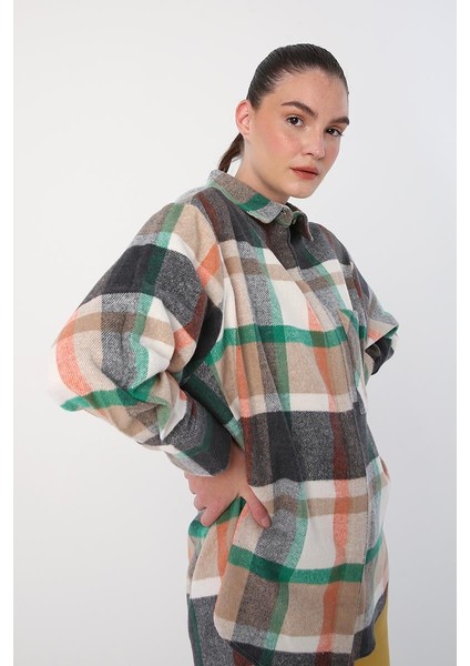 Gri-Ekru-Rahat Kalıp Gömlek Tunik