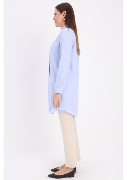 Mavi-Gizli Patlı Gömlek Tunik modelleri