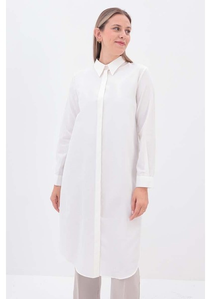 Beyaz-Gizli Patlı Gömlek Tunik