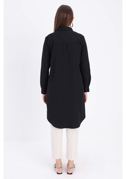 Siyah-Gizli Patlı Gömlek Tunik fırsatları