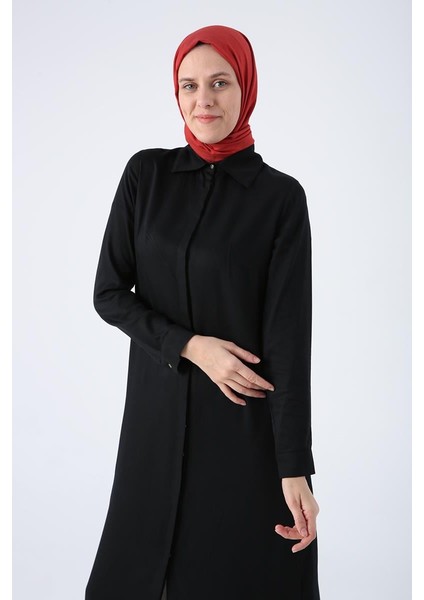 Siyah-Gizli Patlı Gömlek Tunik