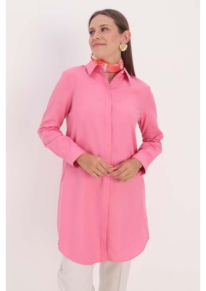 Pembe-Gizli Patlı Gömlek Tunik