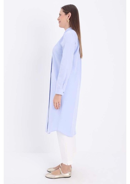 Mavi-Gizli Patlı Uzun Gömlek modelleri