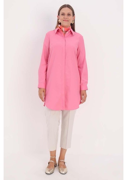 Pembe-Gizli Patlı Gömlek Tunik