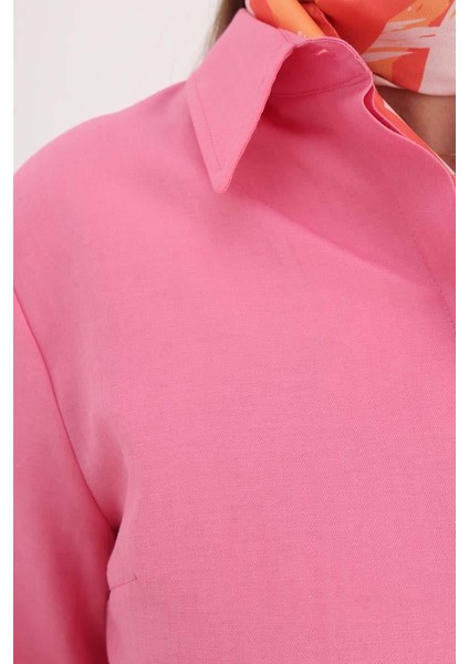 Pembe-Gizli Patlı Gömlek Tunik
