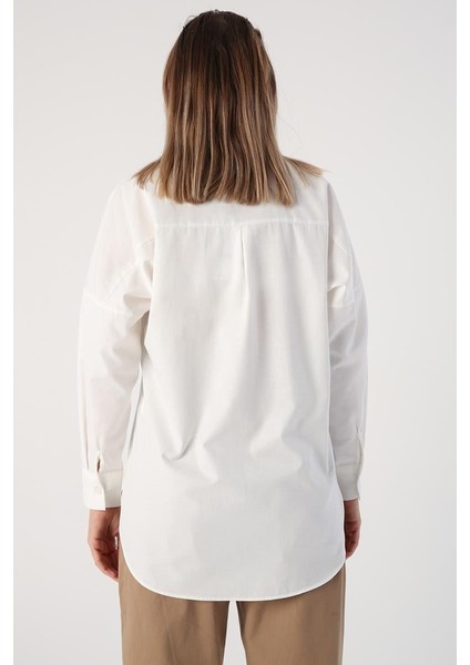 Ekru-Oversize Basic Gömlek