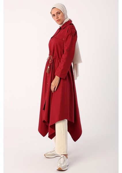 Koyu Bordo-Asimetrik Etekli Apoletli Gömlek Tunik modelleri