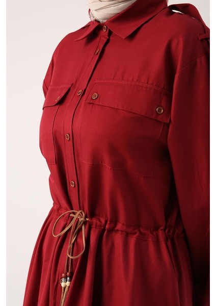 Koyu Bordo-Asimetrik Etekli Apoletli Gömlek Tunik indirimleri